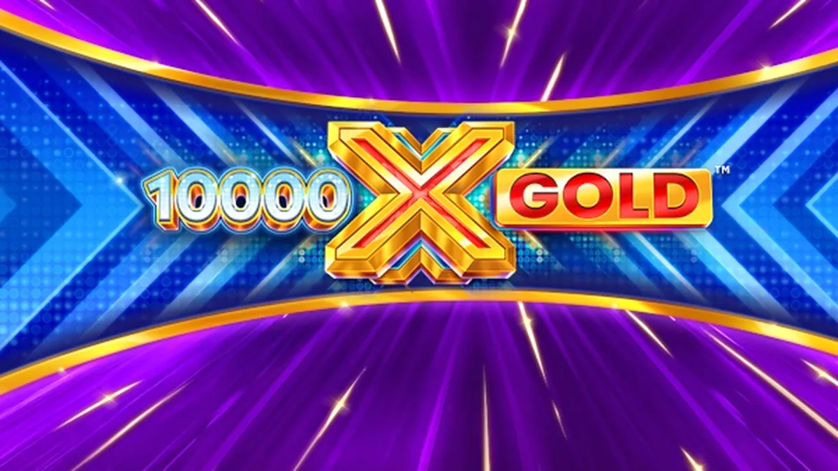Isang visual na representasyon ng 10,000 X Gold slot machine na may temang ginto.
